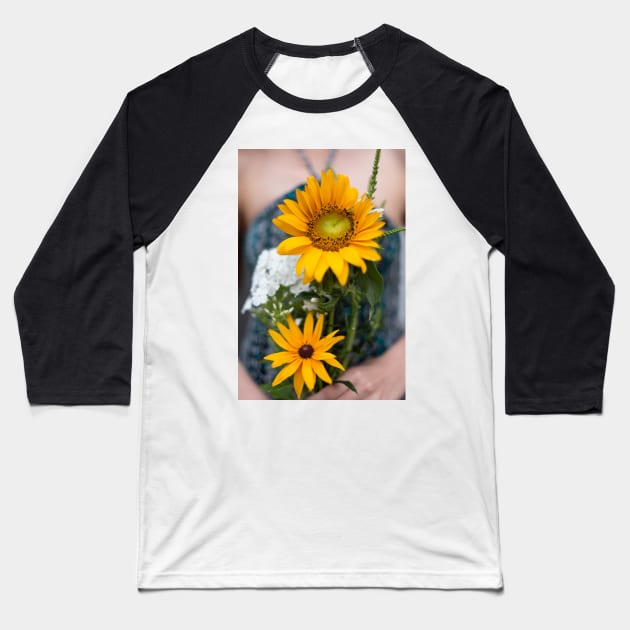 Happy Yellow Sunflower Bouquet Baseball T-Shirt by Amy-K-Mitchell